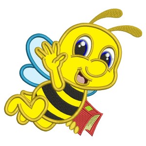 Little Bee With a Book School Applique Machine Embroidery Design Digitized Pattern